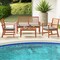 Costway 4 PCS Outdoor Furniture Set with Soft Seat Cushions Stable Acacia Wood Frame White/Navy/Gray